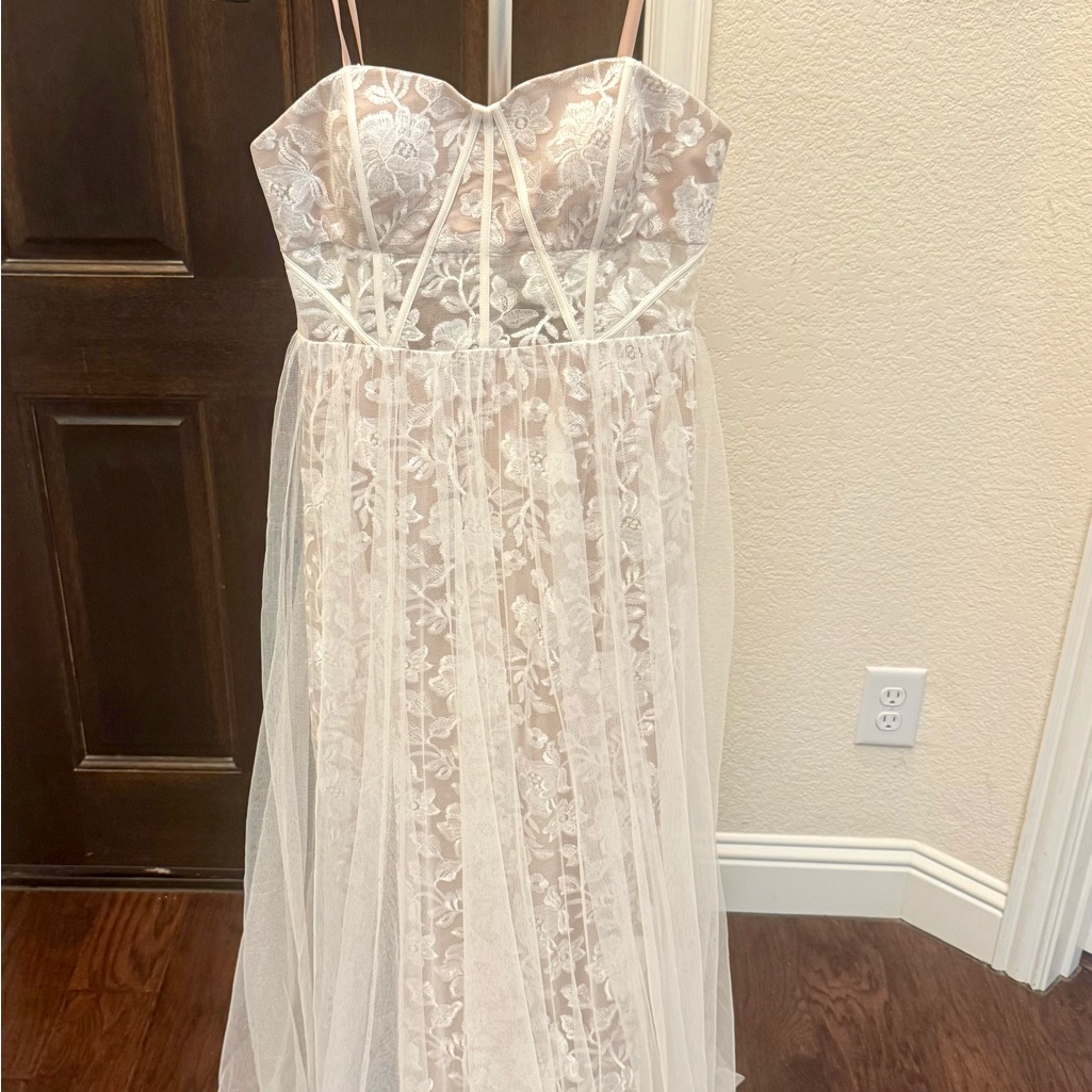 Elegant Lace Overlay White Dress